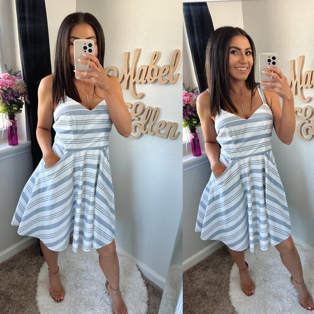 Trixxi Flirty white and blue striped Cotton style pocket dress size Large